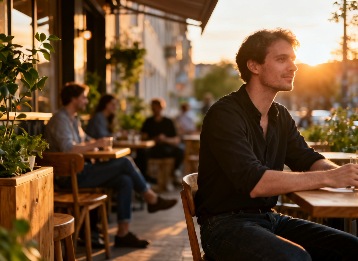 Afterwork im Außenbereich an der Calwer Straße in Stuttgart bei Abendsonne