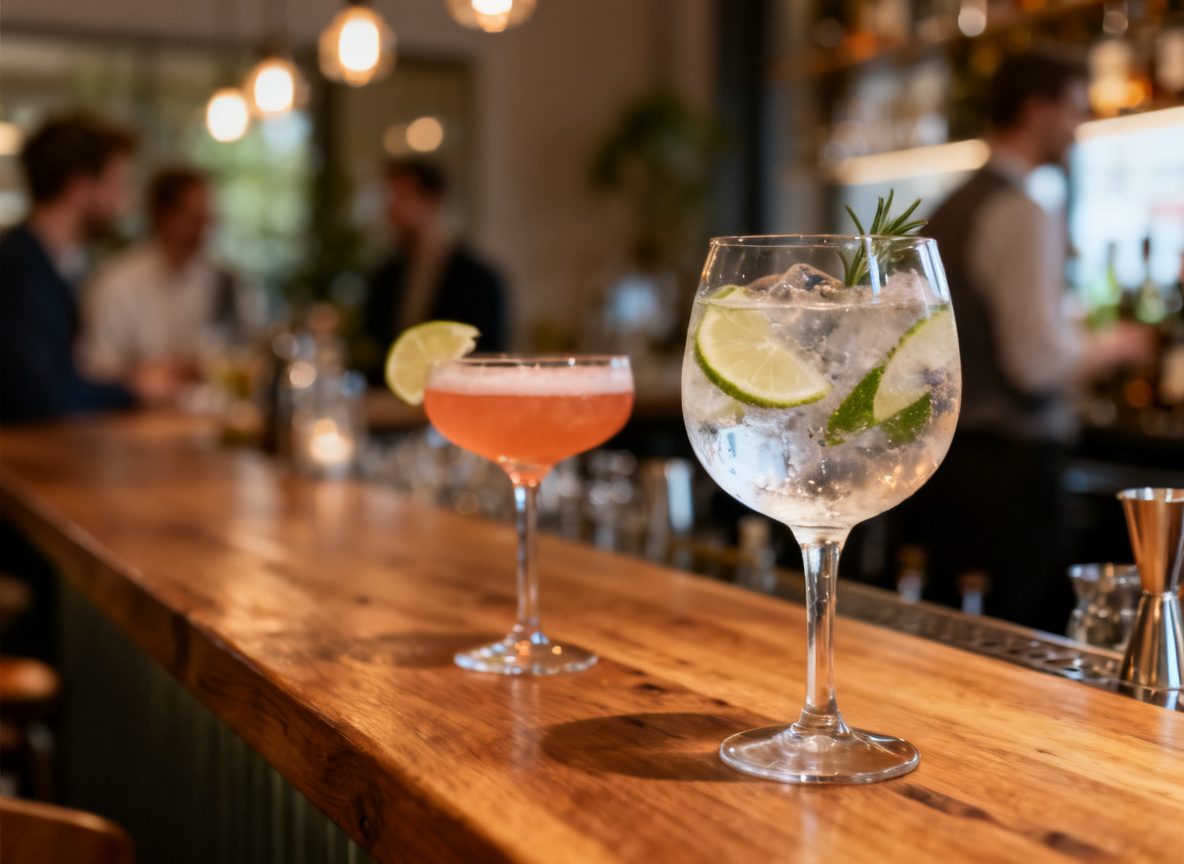Afterwork-Cocktails und Gin Tonic auf einem Bartresen in Stuttgart