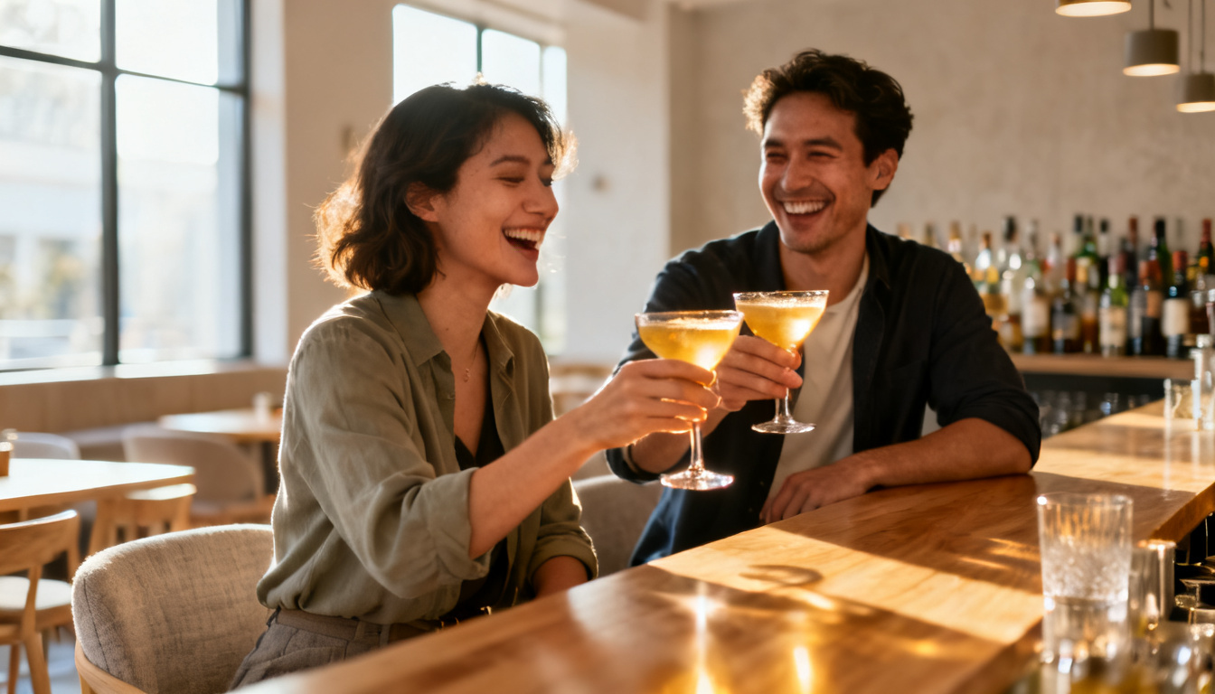 Afterwork in Stuttgart: Kollegen stoßen nach Feierabend mit Cocktails in einer Bar an