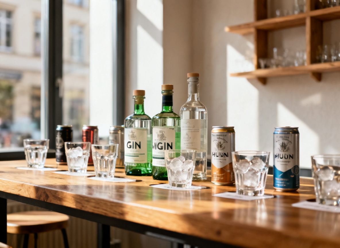 Angesagte Bars Stuttgart – Gin-Auswahl und Premium-Tonics bei einem Tasting im Huginn an der Calwer Straße