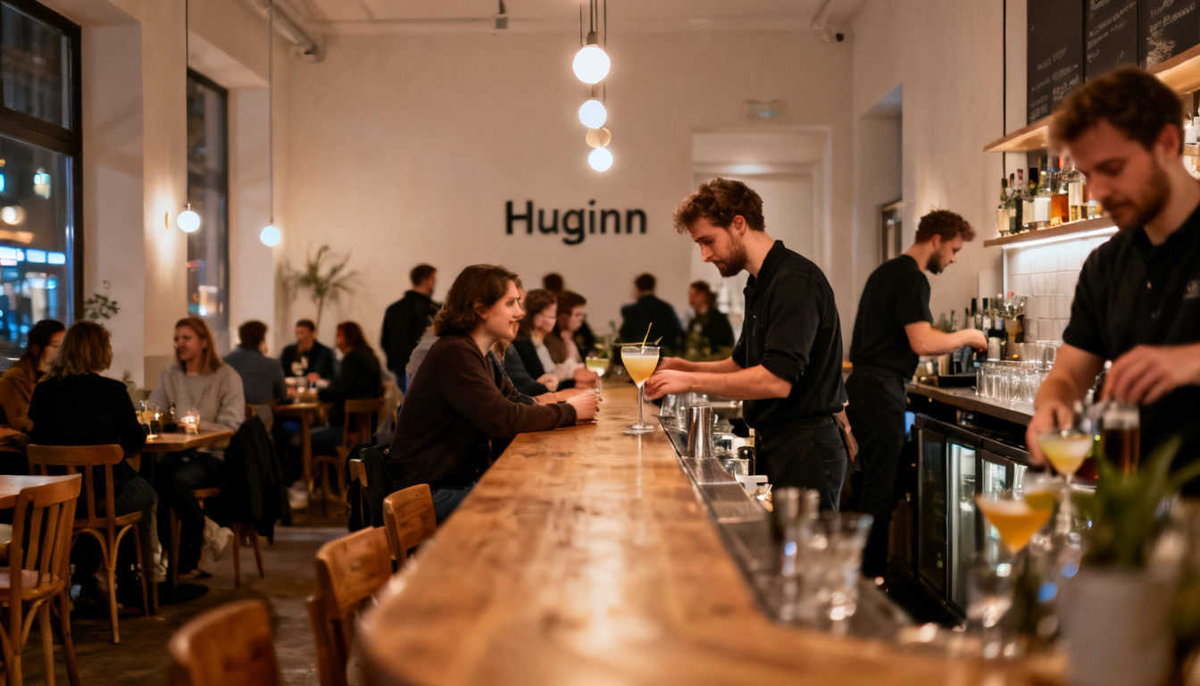 Angesagte Bars Stuttgart – moderne, gut besuchte Bar am Abend mit Cocktails im Huginn an der Calwer Straße