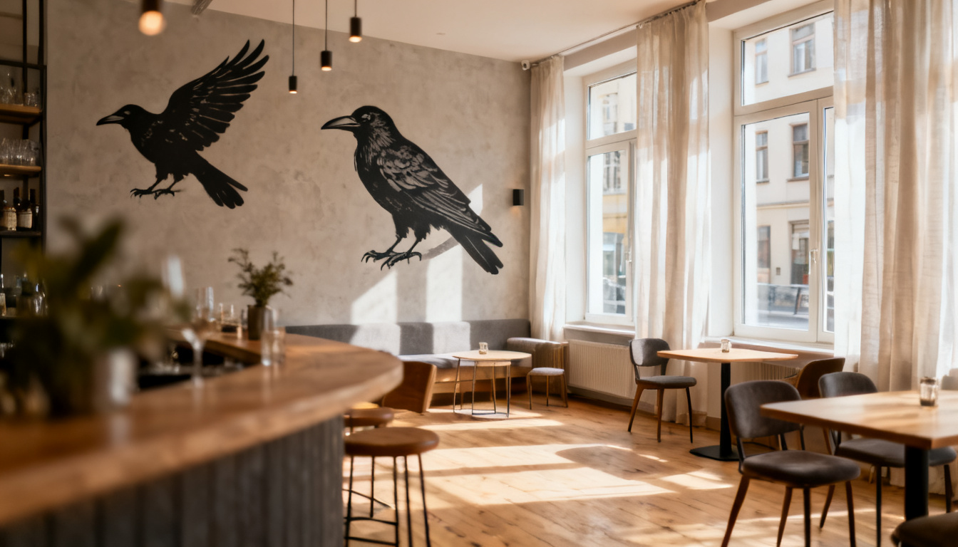 Ausgefallene Bar in Stuttgart – nordisch inspiriertes Interieur des Huginn mit Raben-Motiv an der Calwer Straße