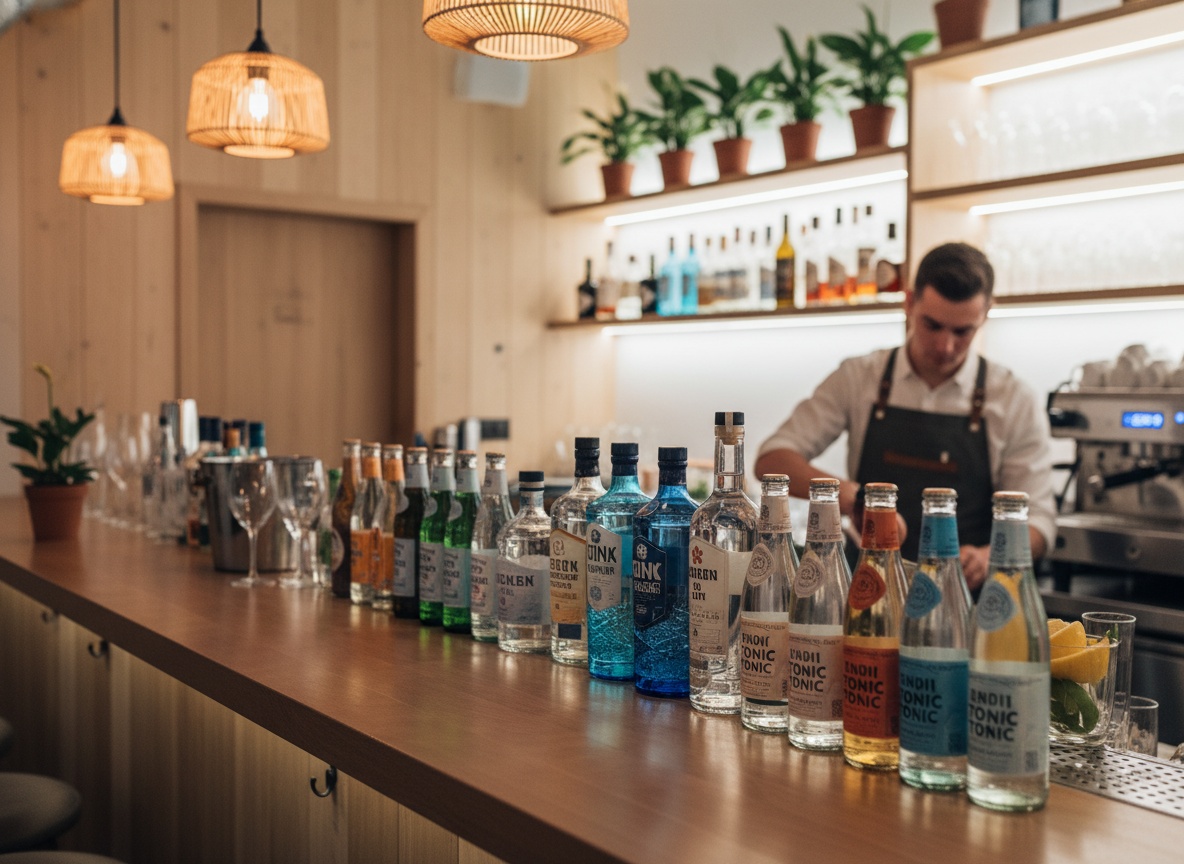 Große Gin-Auswahl mit Premium-Tonics an der Bar in Stuttgart