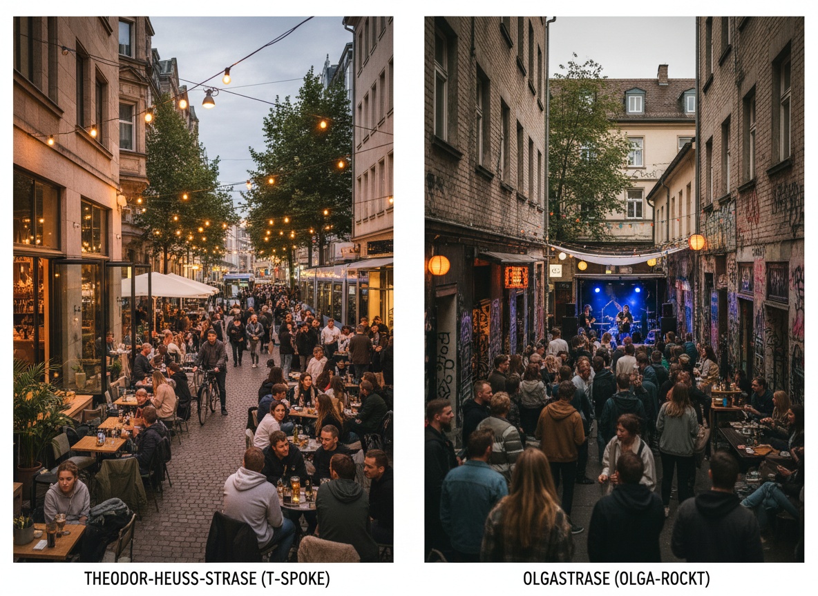 Vergleich der Ausgehviertel in Stuttgart mit Bars und Straßenleben