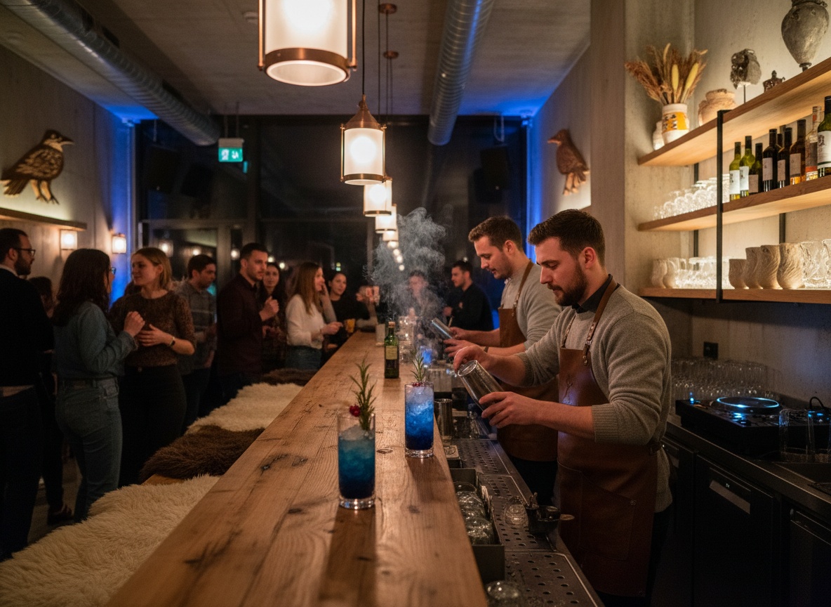 Bar am Wochenende Stuttgart – nordische Signature-Cocktails am Tresen während der DJ-Nacht im Huginn