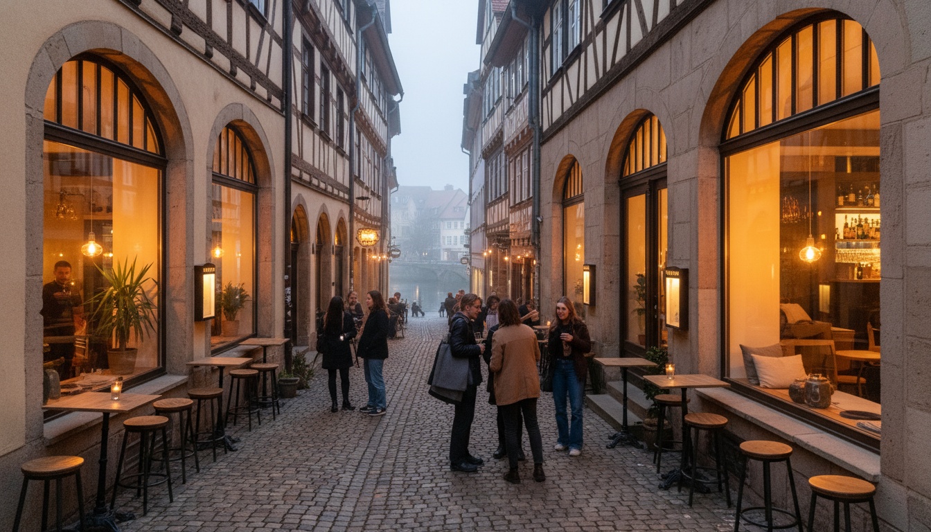 Bars in Bad Cannstatt – Altstadtgasse mit Lokalen am Abend nahe dem Neckar