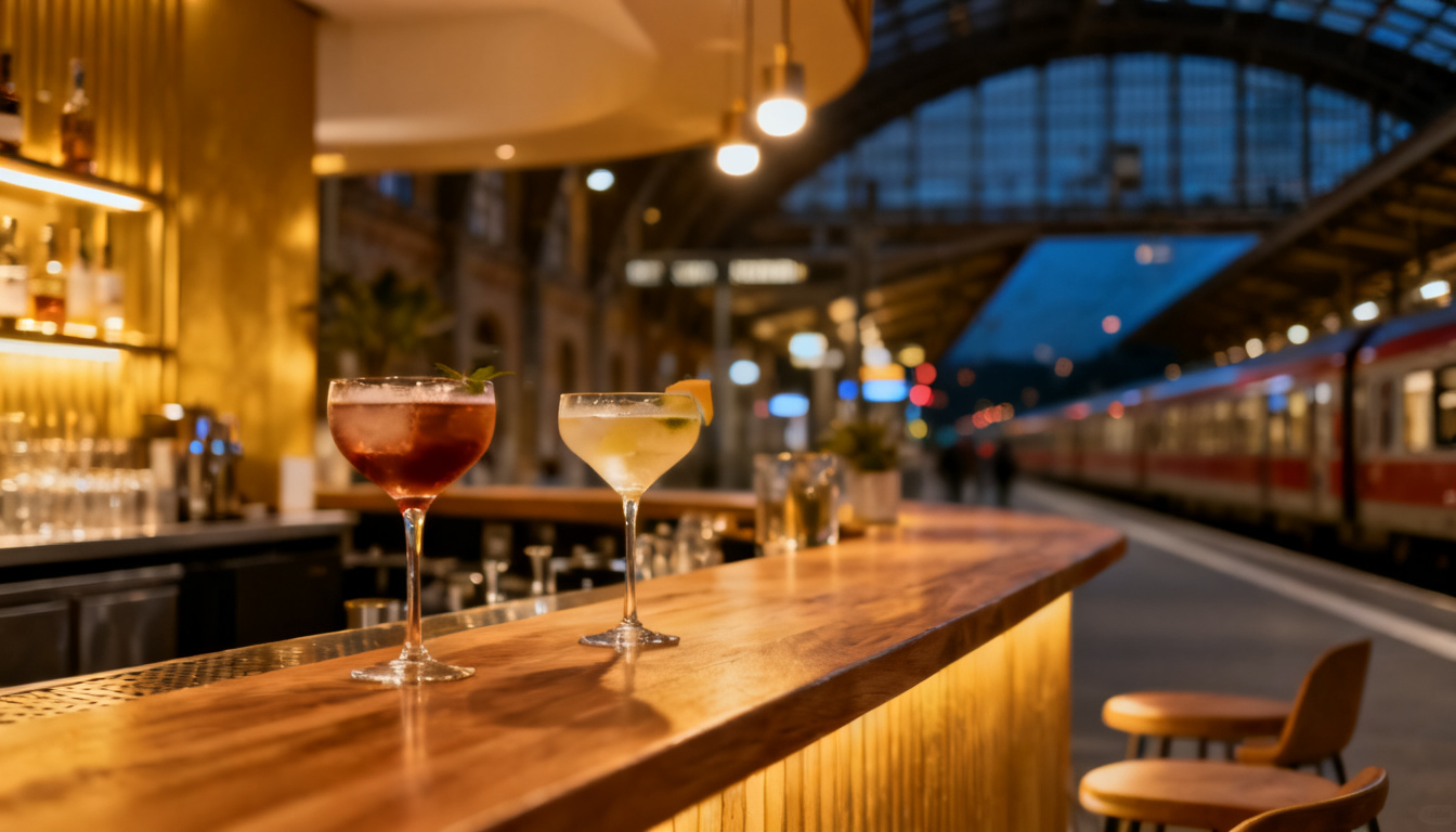 Bars am Hauptbahnhof Stuttgart – Bar-Theke mit Cocktails nahe dem Bahnhof am Abend