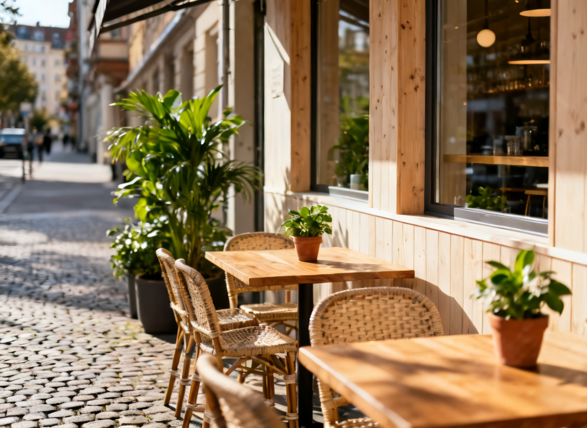 Außenbereich des Café Huginn an der Calwer Straße in Stuttgart-Mitte