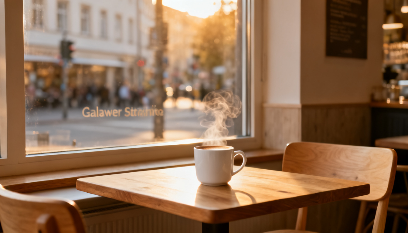 Café Stuttgart-Mitte – Café-Tisch mit Kaffee an der Calwer Straße im Herzen Stuttgarts, Huginn Café & Bar