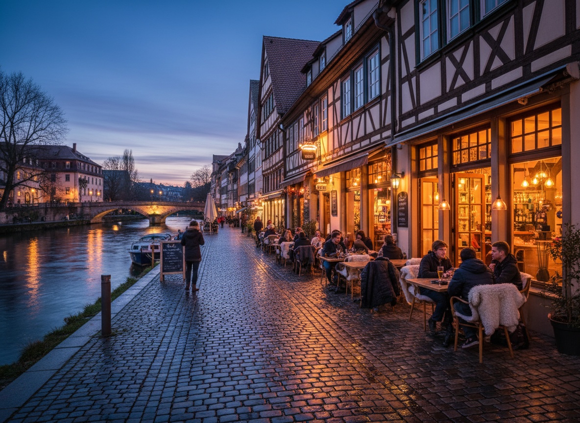 Altstadt von Bad Cannstatt am Abend mit Lokalen nahe dem Neckar