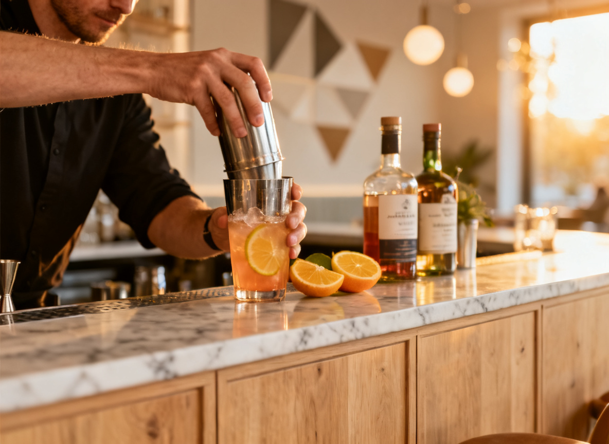 Barkeeper mixt einen Signature-Cocktail in einer Cocktailbar in Stuttgart
