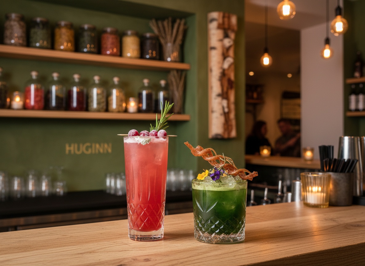 Cocktailbar Stuttgart-Mitte – Signature-Cocktails Valkyrie's Kiss und Yggdrasil mit nordischen Botanicals im Huginn