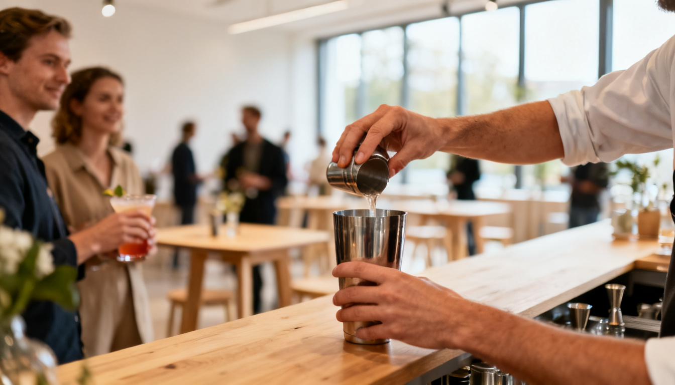 Cocktailkurs Stuttgart – Gäste mixen Cocktails mit Barkeeper bei einem privaten Mixing-Event im Eventraum des Huginn