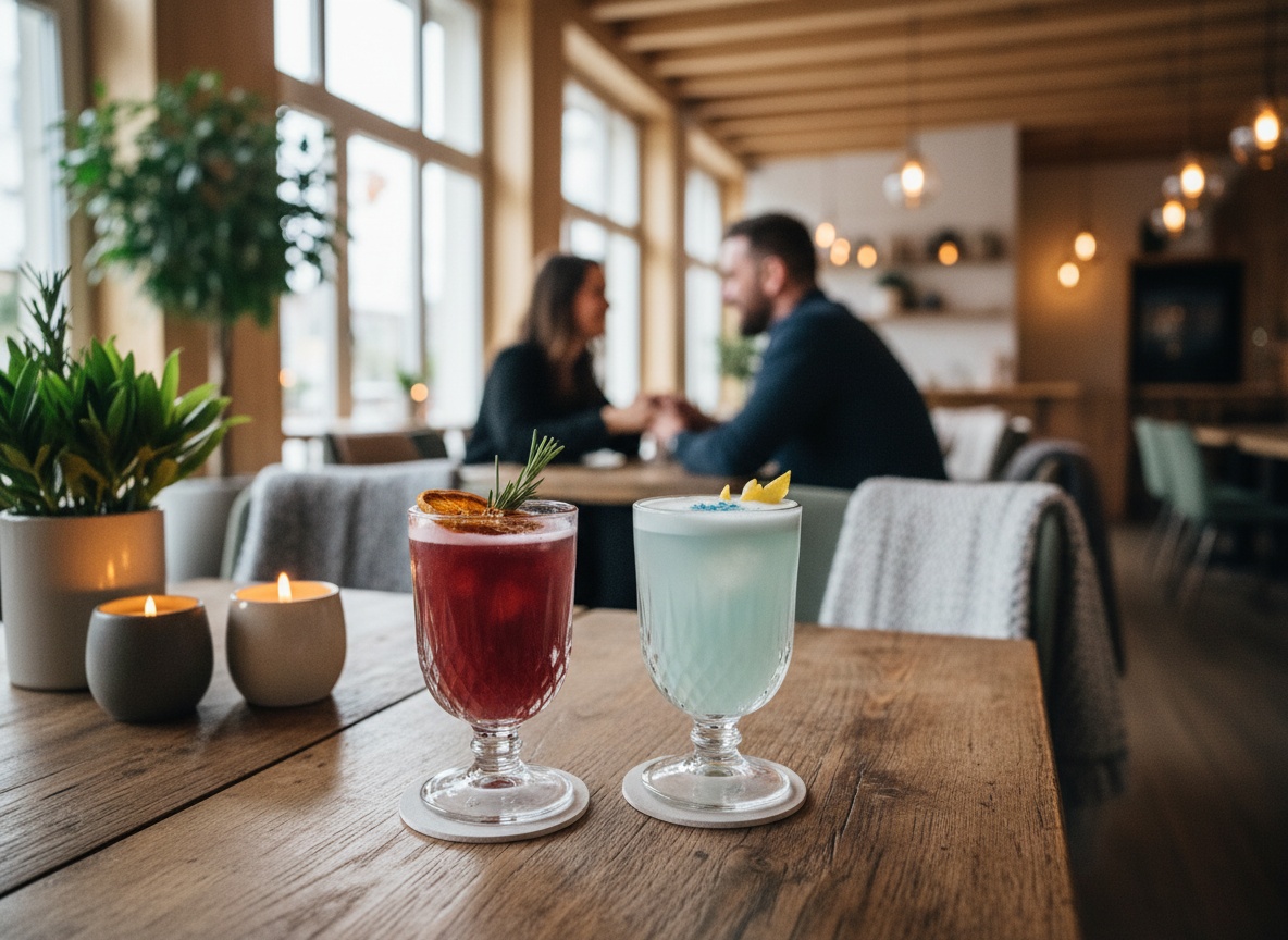 Zwei Signature-Cocktails auf dem Tisch bei einem Date im Huginn Stuttgart