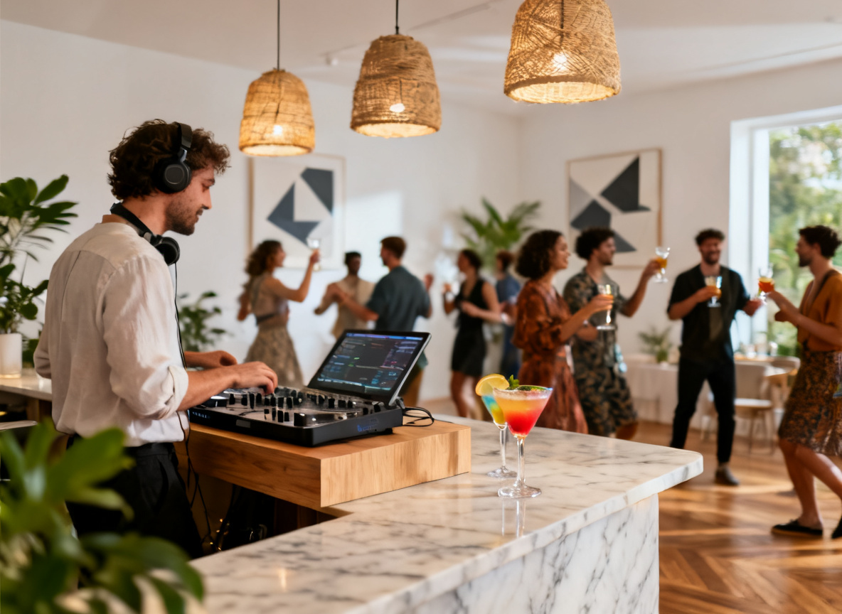 DJ-Nacht in Stuttgart: DJ am Pult, Cocktails und feierndes Publikum in einer Bar