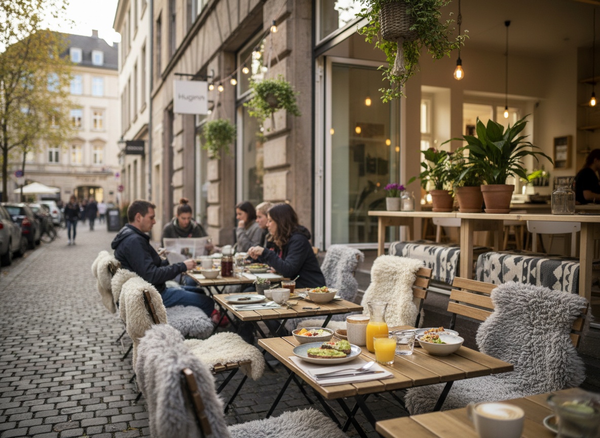 Frühstück im Außenbereich des Huginn an der Calwer Straße mitten in Stuttgart