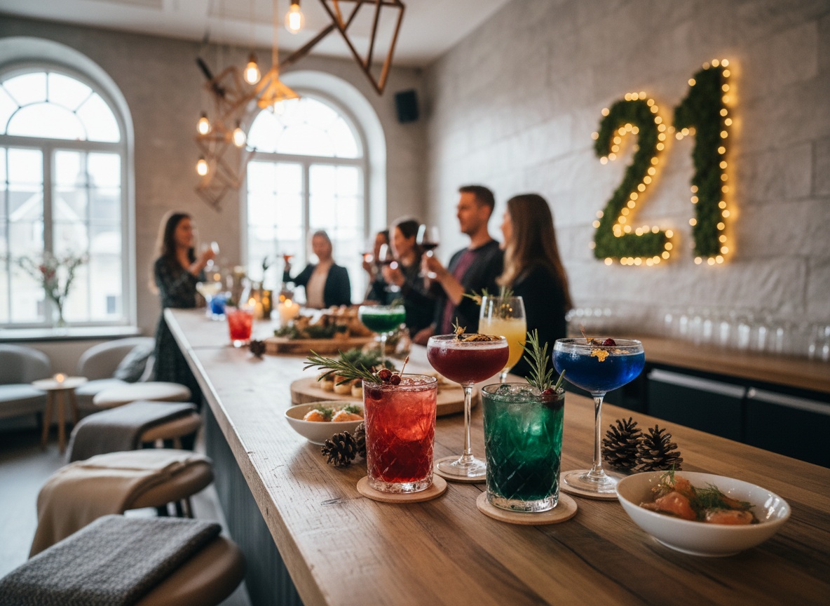 Festliche Signature-Cocktails auf einer Geburtstagsfeier im Eventraum des Huginn Stuttgart