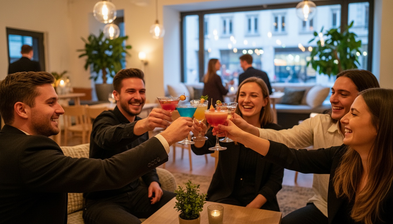 Geburtstag feiern in Stuttgart – Gruppe stößt mit Cocktails im Eventraum des Huginn an der Calwer Straße an