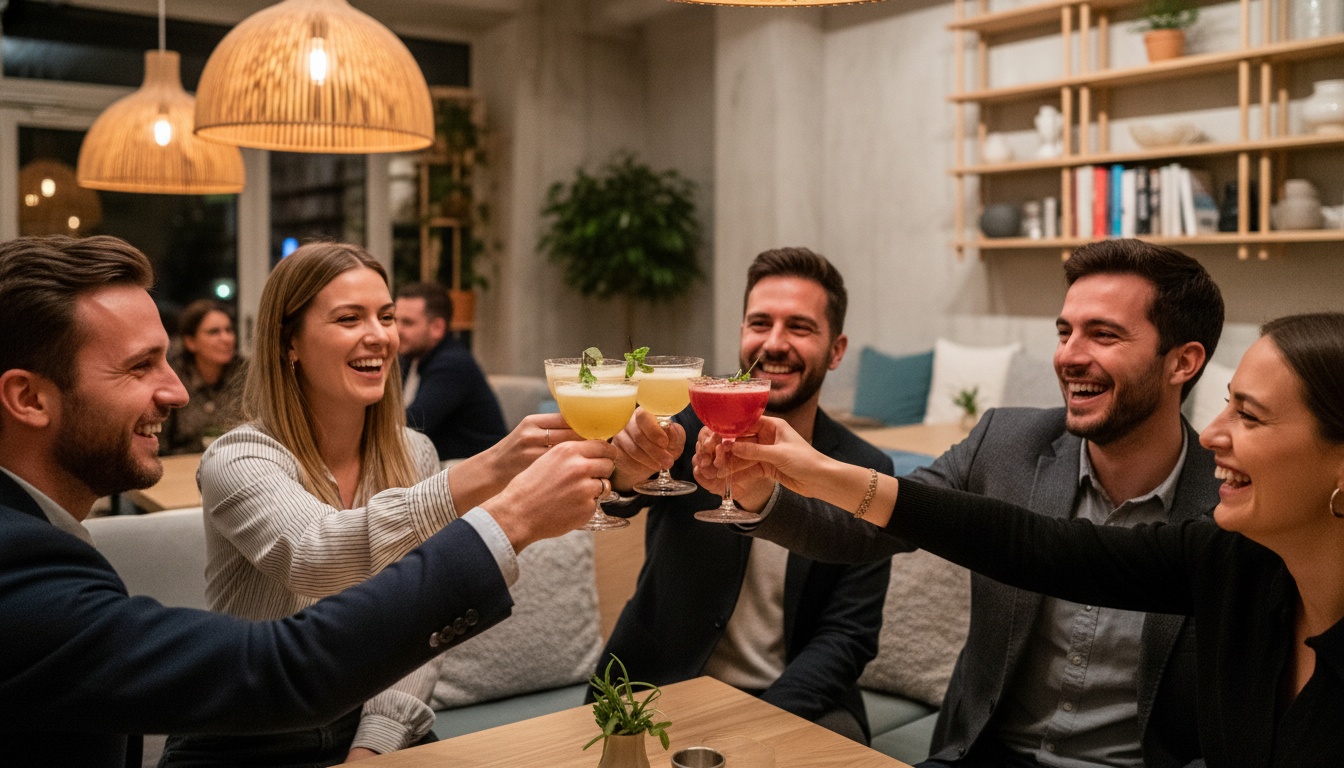 Geburtstag Ideen Stuttgart – Freundesgruppe stößt mit Cocktails im skandinavisch eingerichteten Huginn an der Calwer Straße an