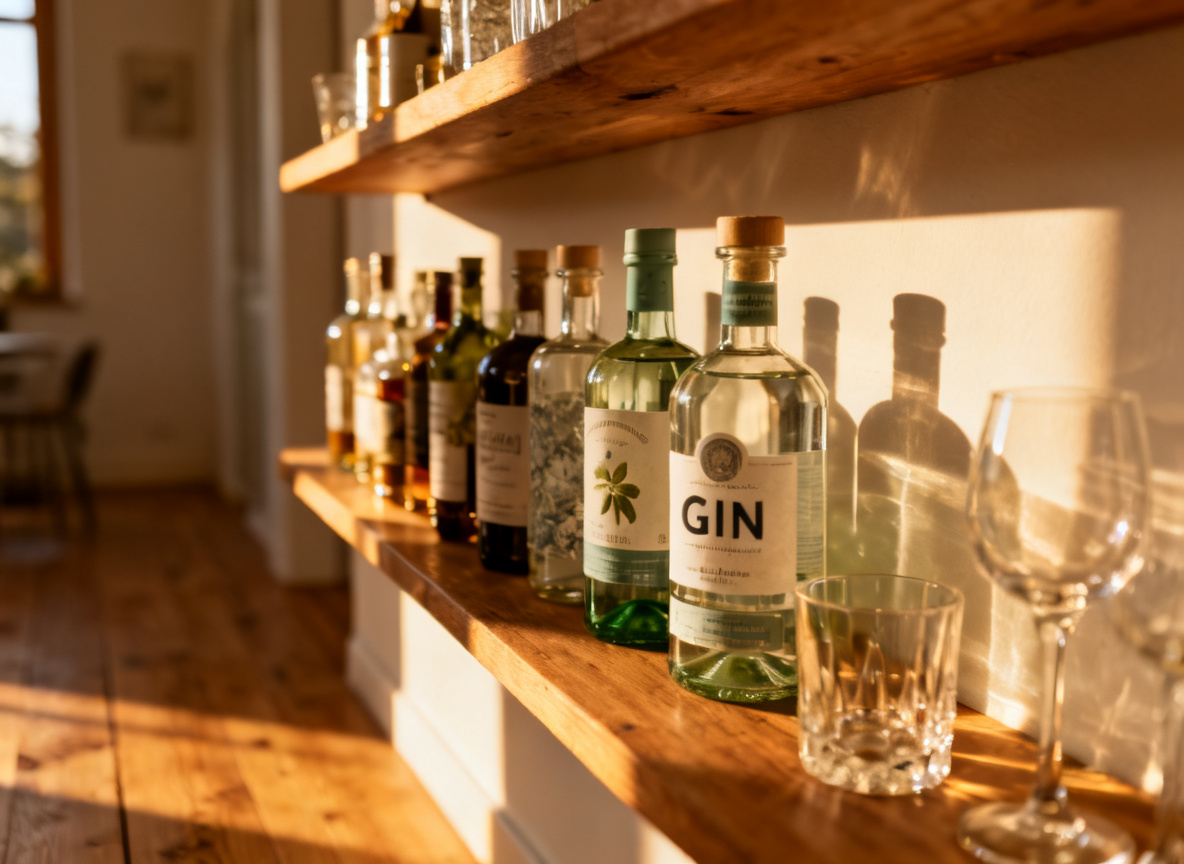 Auswahl von über 80 Gins aus sieben Ländern in der Gin Bar des Huginn Stuttgart