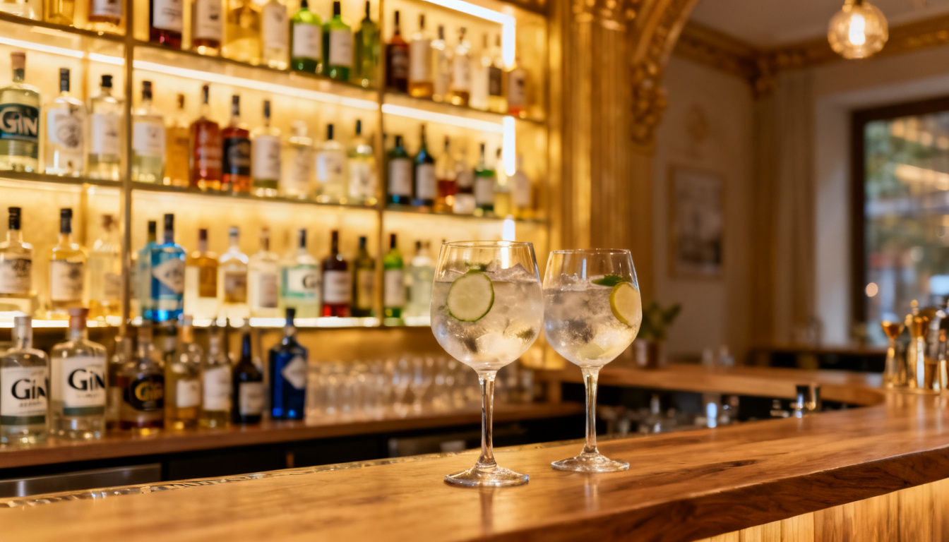 Gin Bar in Stuttgart – Regal mit über 80 Gins und Gin-Tonic-Gläsern im Huginn an der Calwer Straße