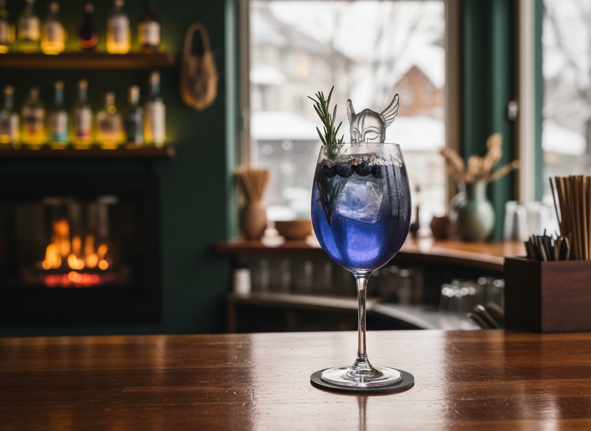 Signature Gin Cocktail Valkyrie's Kiss in der Gin Bar des Huginn Stuttgart