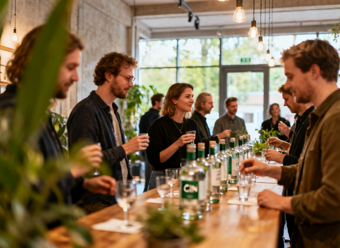 Gruppe bei einem Gin Tasting im Eventraum des Huginn Stuttgart