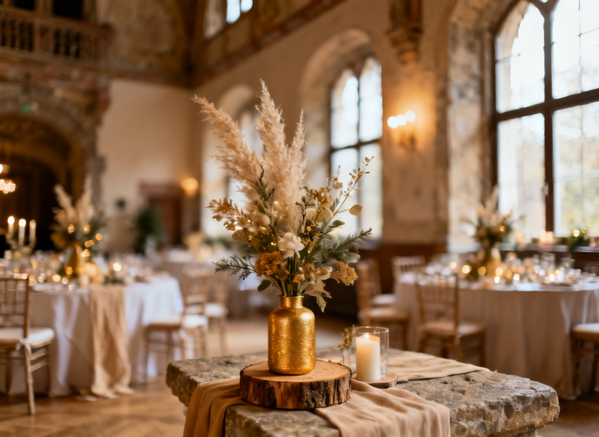 Festlich dekorierter denkmalgeschützter Eventraum für die Hochzeit in Stuttgart im Huginn