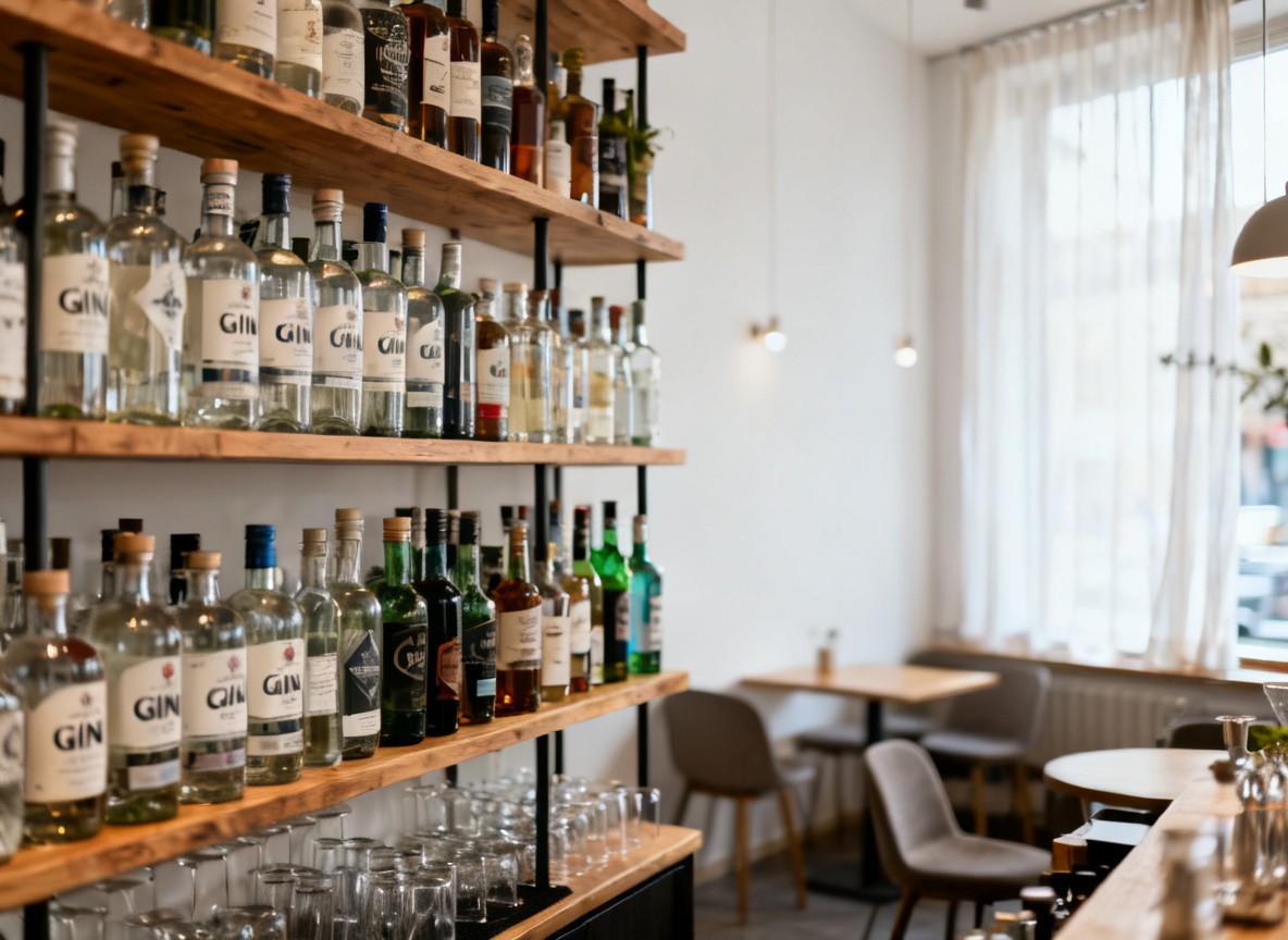 Große Gin-Auswahl in einer Bar in Stuttgart-Mitte nahe dem Marienplatz
