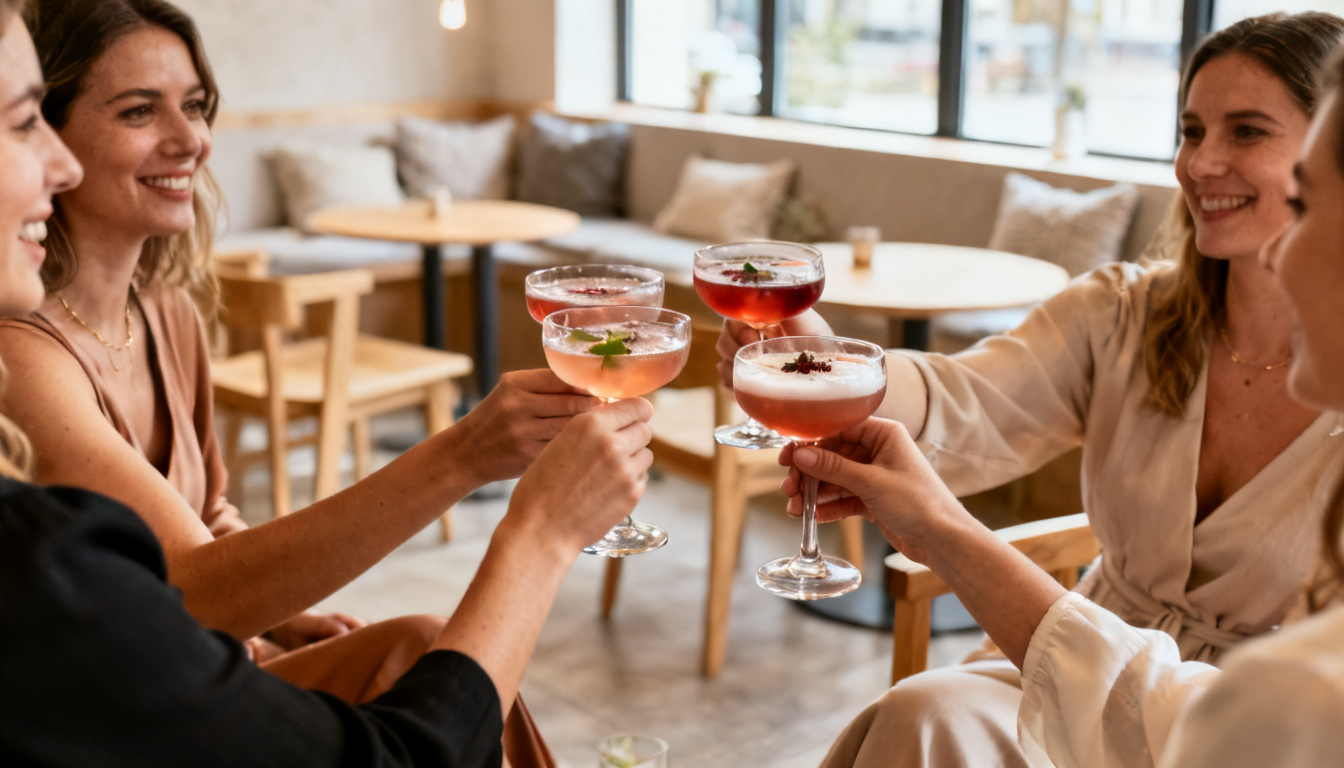 Junggesellinnenabschied Stuttgart – Frauengruppe stößt mit eleganten Cocktails im skandinavisch eingerichteten Huginn an der Calwer Straße an