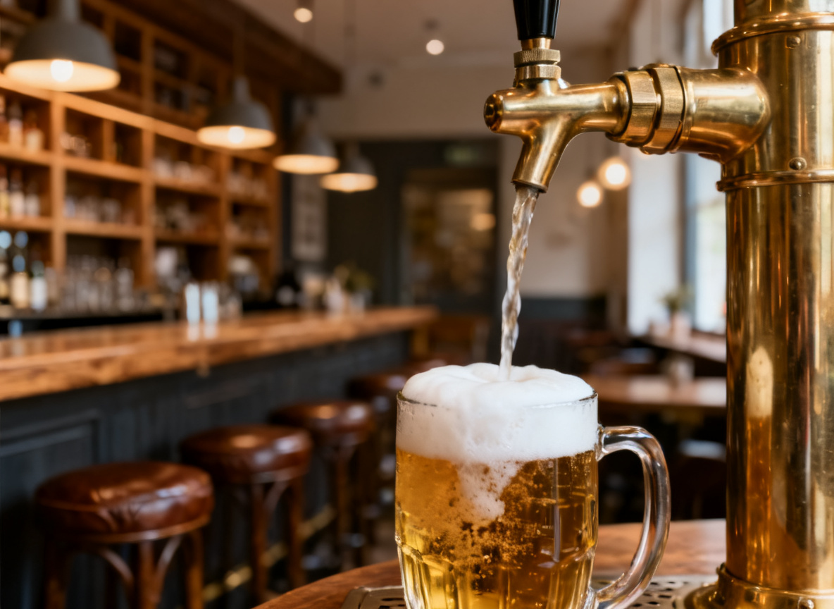 Frisch gezapftes Bier an einem Zapfhahn in einer Kneipe in Stuttgart