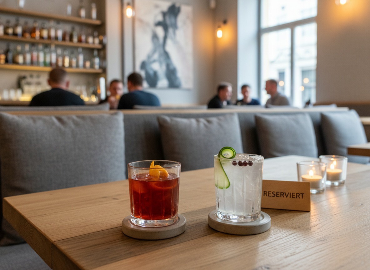 Reservierter Tisch in der Bar des Huginn Stuttgart mit Cocktails und Gin Tonic
