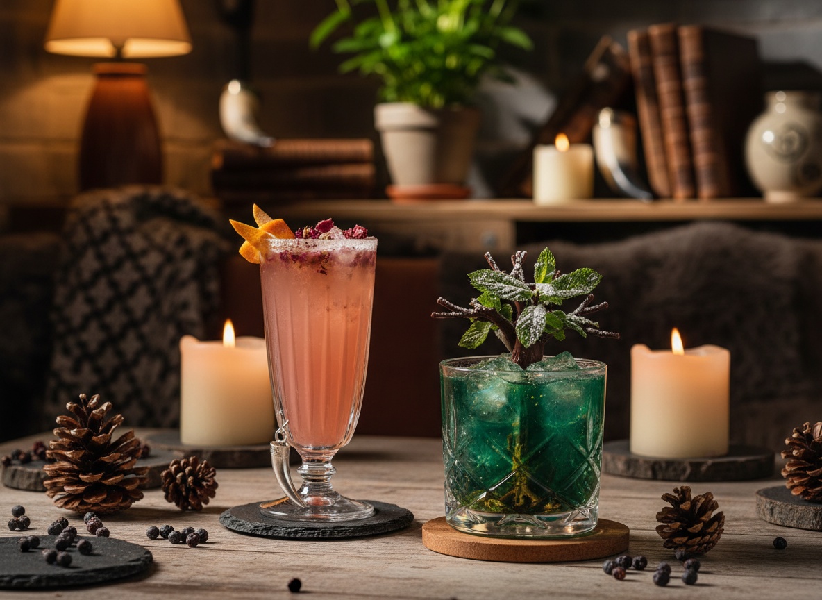 Signature-Cocktails Valkyrie's Kiss und Yggdrasil der Cocktailbar Huginn in Stuttgart