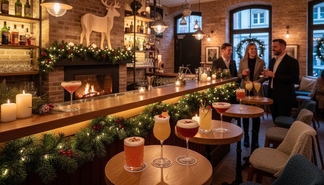 Silvester in Stuttgart feiern – festlich gedeckte Bar mit Cocktails und nordischem Ambiente im Huginn an der Calwer Straße