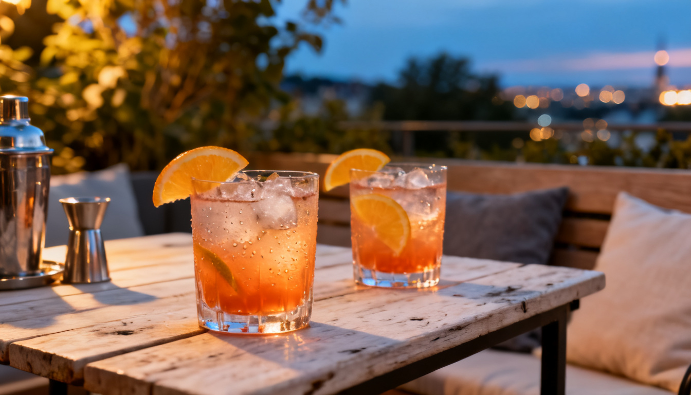 Sommer-Bar in Stuttgart – Cocktails im Außenbereich des Huginn an der Calwer Straße bei lauem Sommerabend
