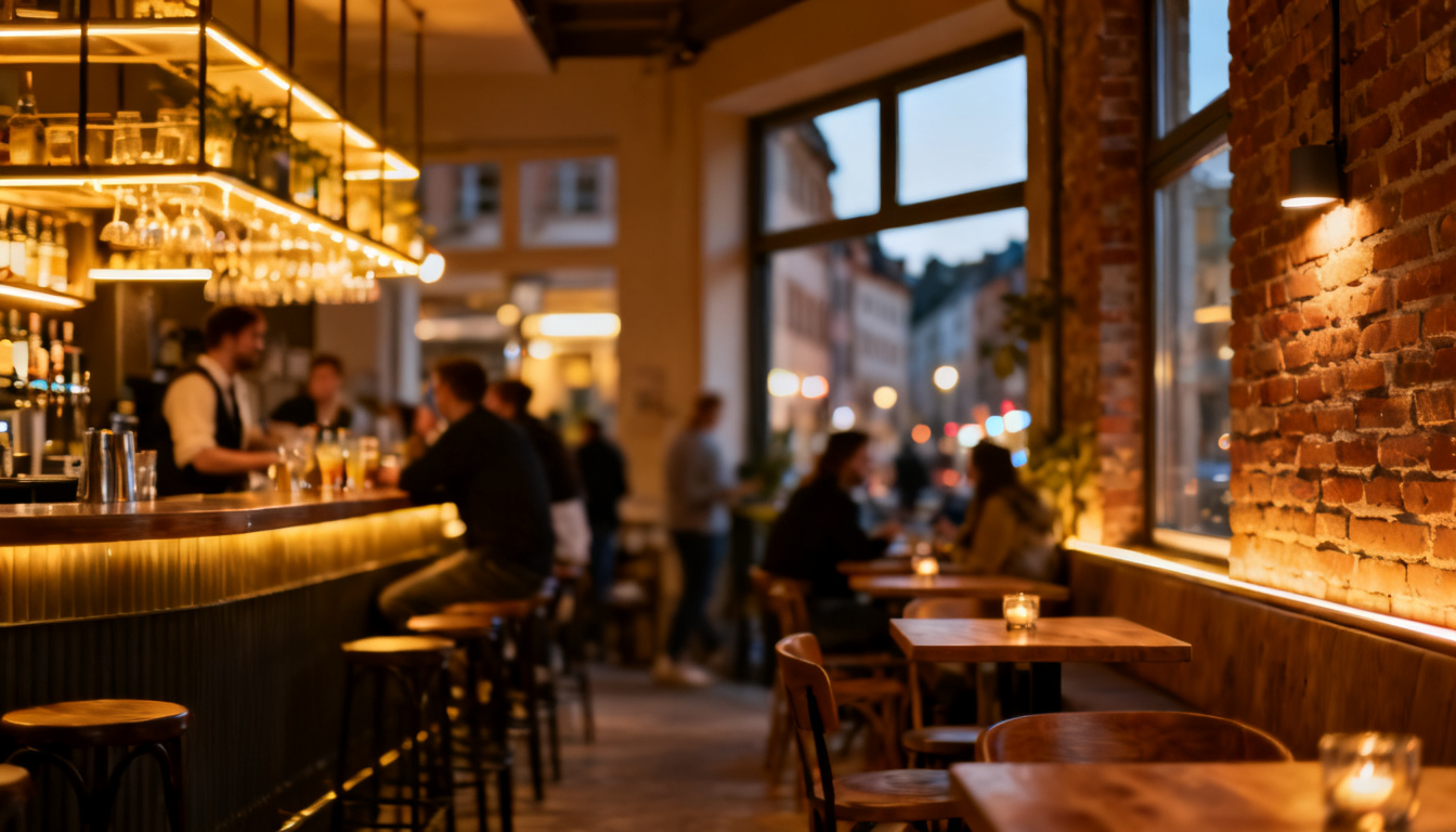 Bars in Stuttgart-Vaihingen – abendliche Stadtteilstraße mit beleuchteten Lokalen und Gästen