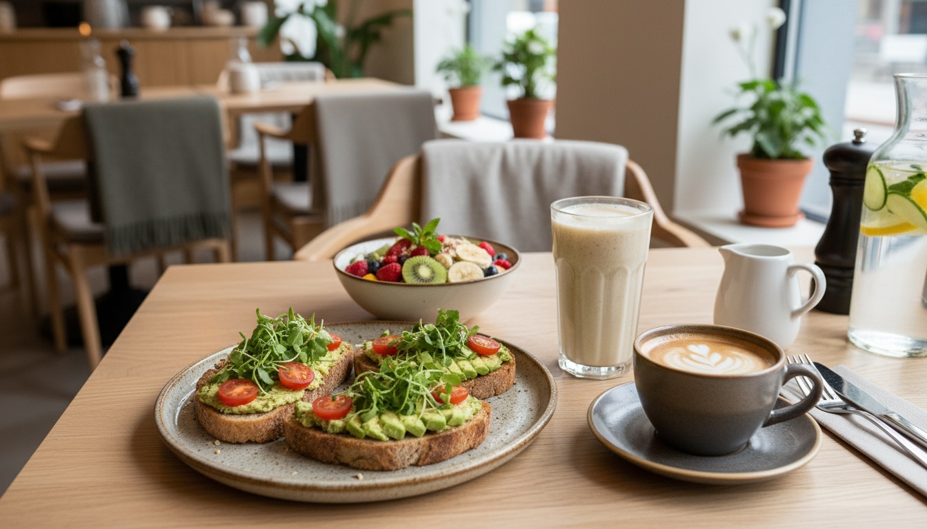 Veganes Frühstück Stuttgart – pflanzliches Frühstück mit Obst, Brot und Kaffee im Huginn an der Calwer Straße