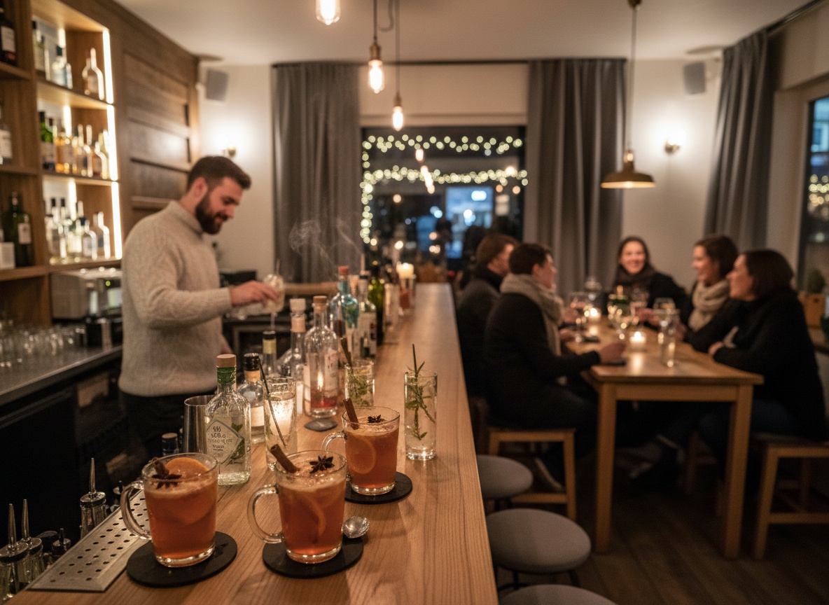 Warme Cocktails und Gin in der Bar Huginn nach dem Weihnachtsmarkt Stuttgart