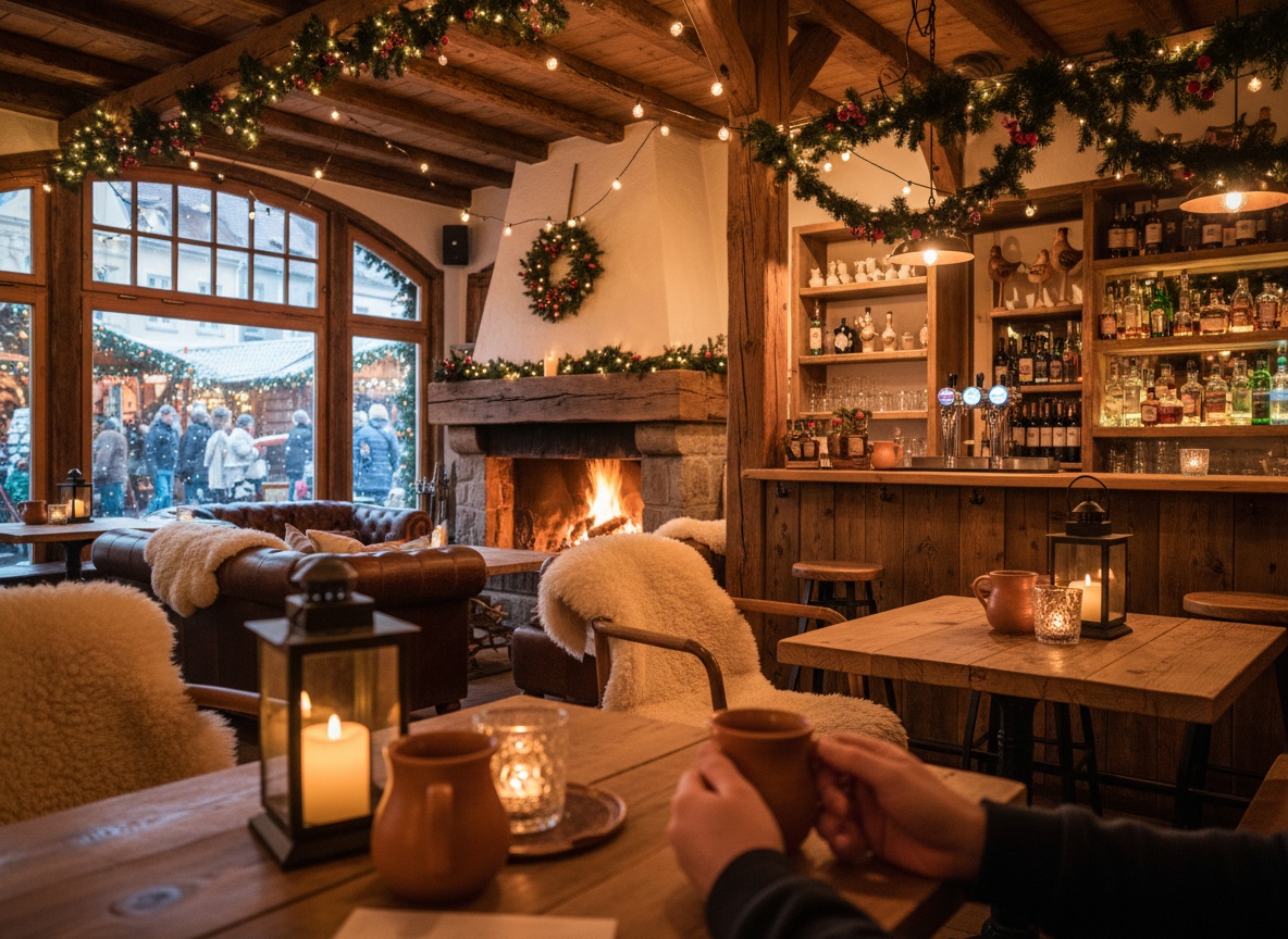 Gemütlicher, warmer Innenraum des Huginn als Bar nahe dem Weihnachtsmarkt Stuttgart