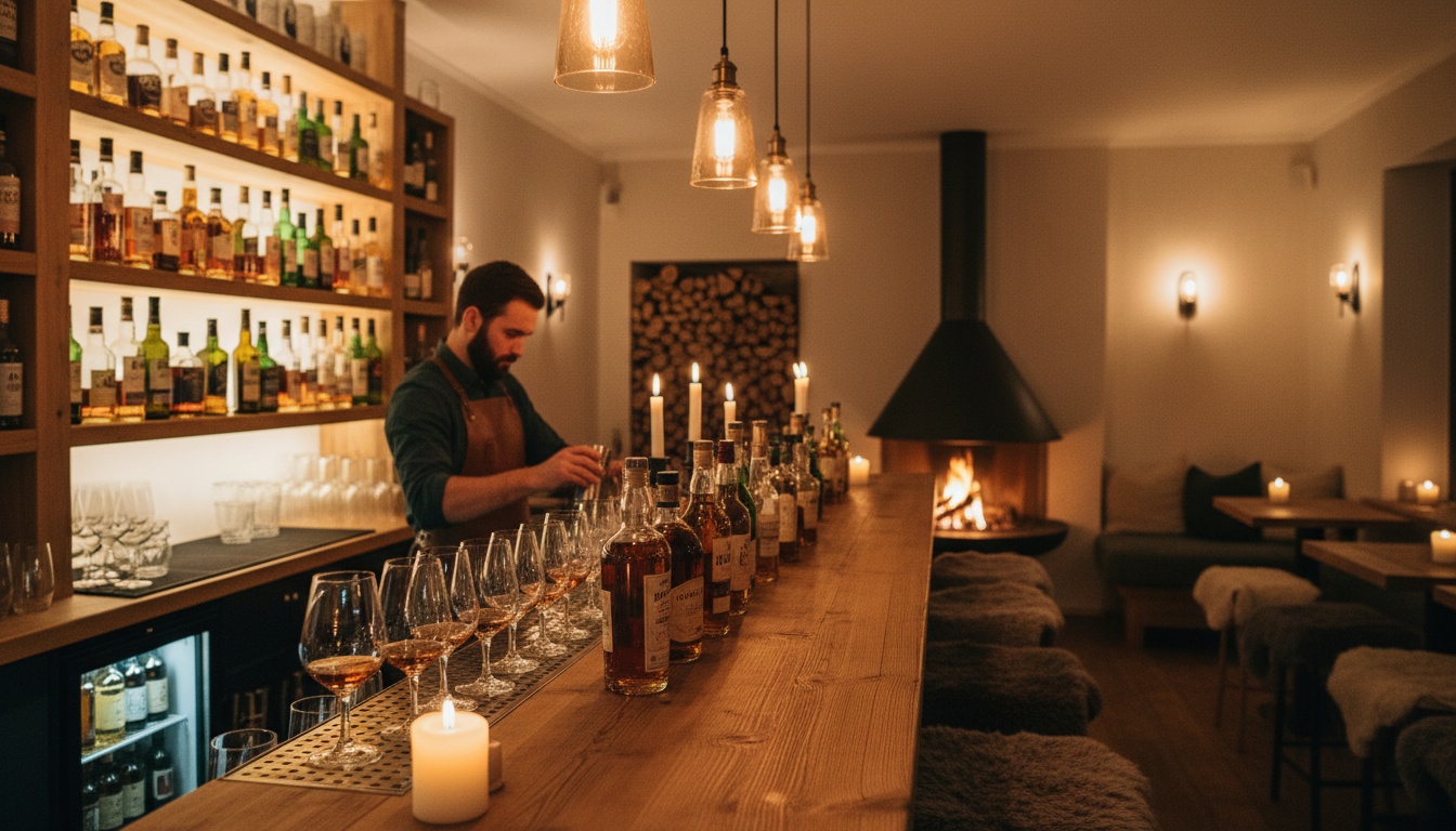 Whisky Bar in Stuttgart – Whisky-Gläser und Flaschen in warmer Atmosphäre im Huginn an der Calwer Straße