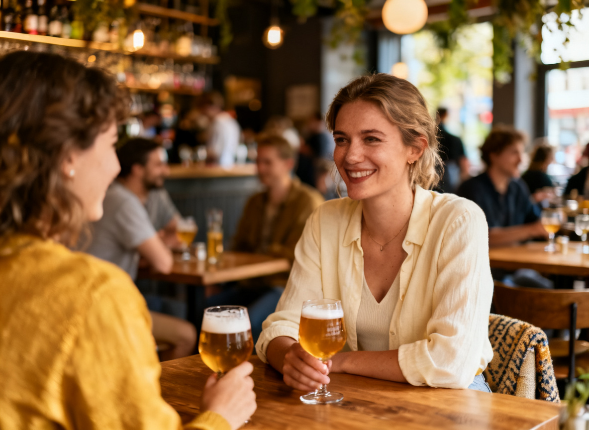 Gäste in einer lebhaften Bar am Wilhelmsplatz Stuttgart in Bad Cannstatt mit Getränken